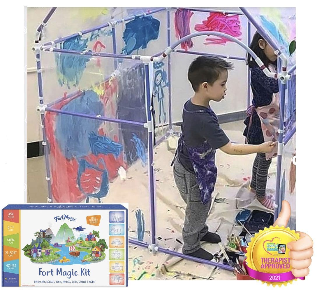 Fort Magic kit with children inside a fort they are painting.