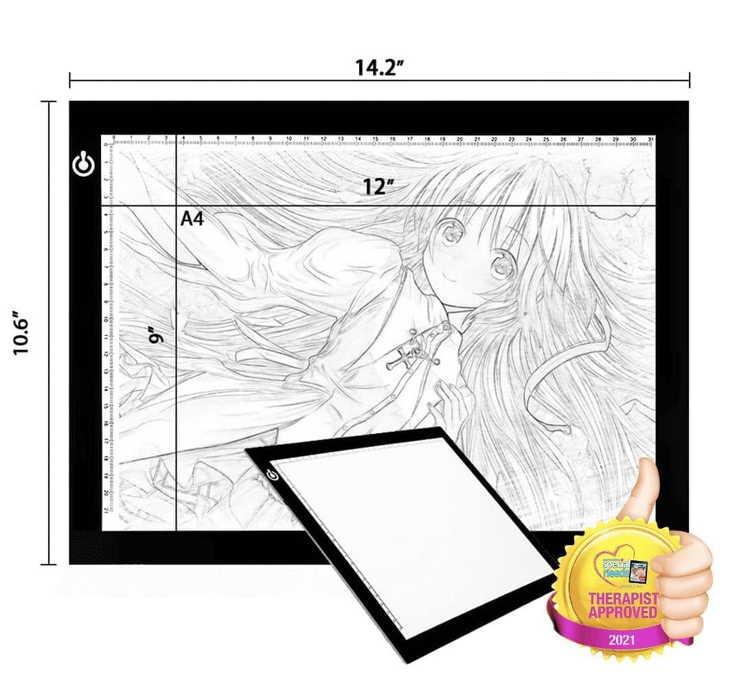 Tracing Light Pad with anime drawing and dimensions 14.2 x 10.6 inches