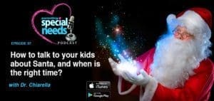 Podcast graphic with Santa Claus and text "How to talk to your kids about Santa, and when is the right time?
