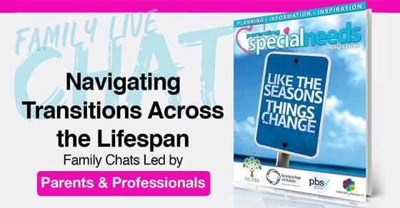 Cover of "Special Needs" magazine with a blue sign that says "Like the seasons things change.
