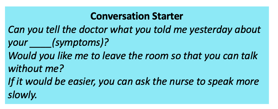Conversation starter questions for a child with a doctor.