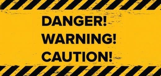 Yellow and black hazard stripes with the words "DANGER! WARNING! CAUTION!