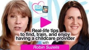 Robin Suzelis and another woman featured in a graphic about finding childcare