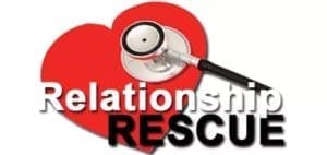 Red heart with a stethoscope and the words "Relationship RESCUE