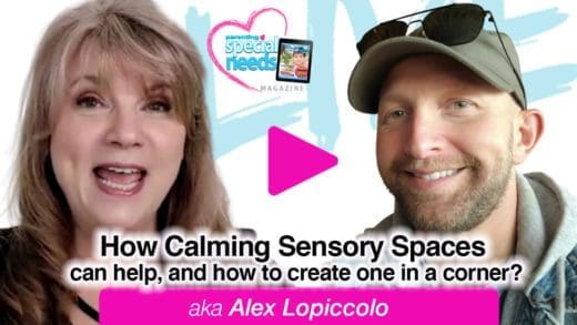 Alex Lopiccolo and a woman smile for a promotional image for "How Calming Sensory Spaces Can Help.