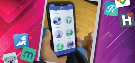 Smartphone displaying an app with circular icons next to various app icons.