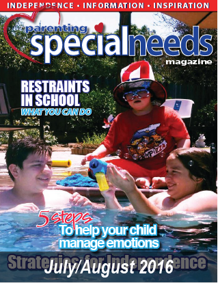 Parenting Special Needs Magazine July/August 2016 cover featuring children in a pool.