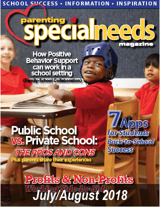 Parenting Special Needs Magazine cover with article titles and images of children.
