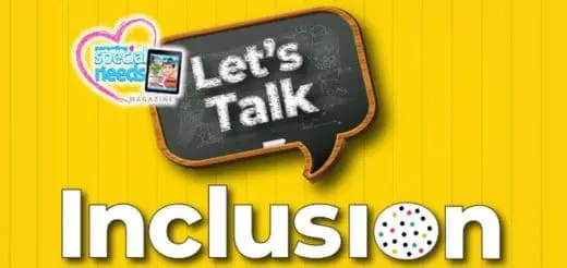 Speech bubble graphic with text "Let's Talk Inclusion".
