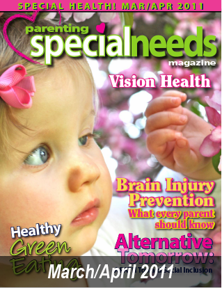 March/April 2011 cover of Special Needs Magazine featuring a toddler's face and blooming cherry blossoms.