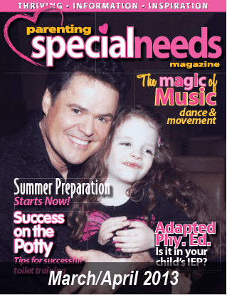 Cover of Parenting Special Needs Magazine, March/April 2013 issue, featuring a man and a young girl.