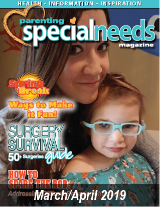 Parenting Special Needs Magazine cover with a woman and child, March/April 2019