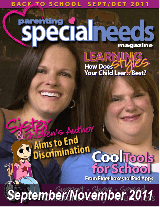 Parenting Special Needs Magazine September/October 2011 cover featuring two women and article titles.