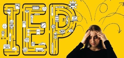 Diagram of "IEP" with icons, next to a distressed person with hands on their head