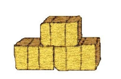 Three rectangular bales of hay stacked on a white background.