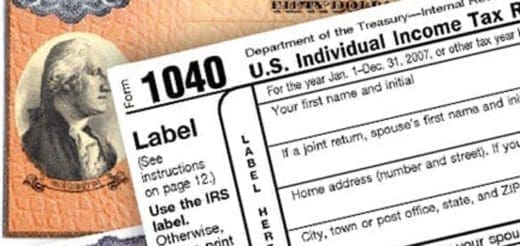 U.S. Individual Income Tax Form 1040 with a portrait of Alexander Hamilton.