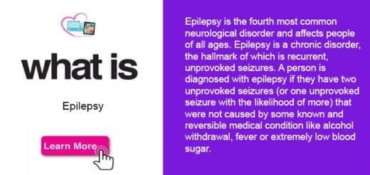 Header text "what is Epilepsy" with a "Learn More" button and a paragraph defining epilepsy.