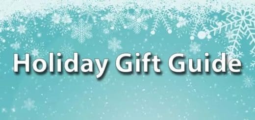 Holiday Gift Guide text on a blue background with snowflakes.