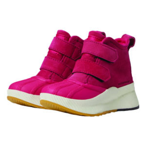 Pair of pink Sorel Kids Out N About Classic boots with white soles.
