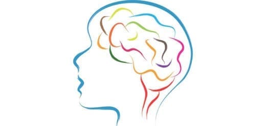 Outline of a head with a colorful, abstract brain inside