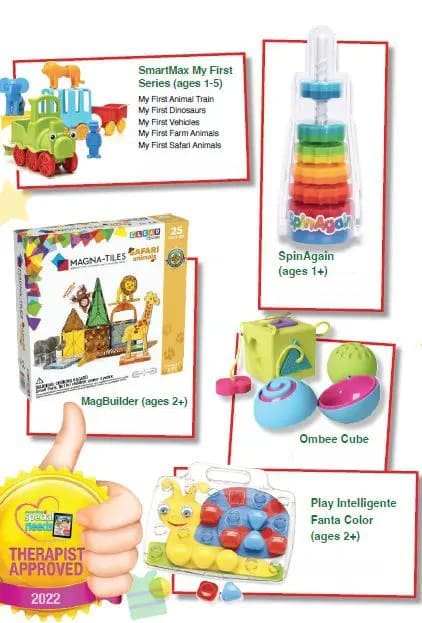 Collage of five children's toys approved by Dr. Cherina Williams.