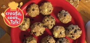 No-bake fig and banana granola bites on a red plate.