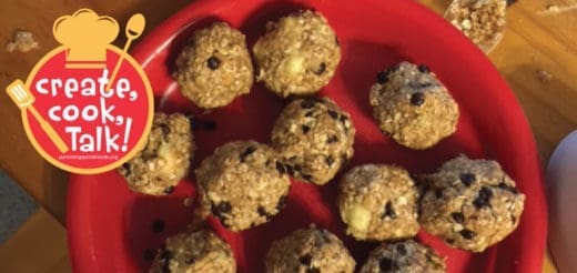 No-bake fig and banana granola bites on a red plate.