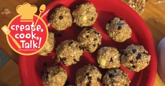 No bake fig and banana granola bites on a red plate.