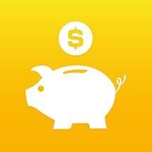 Piggy bank with a coin above it.