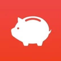 White piggy bank icon on a red background