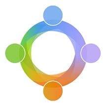 Colorful circular diagram with four colored dots.