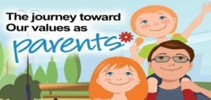 Family illustration with the text The journey toward Our values as parents.