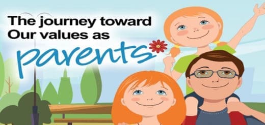 Family illustration with the text The journey toward Our values as parents.