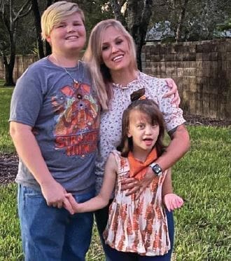 Bethany Riddlehoover with her children Aurora and Orion