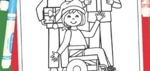 Children in wheelchairs and with gifts celebrating Christmas.