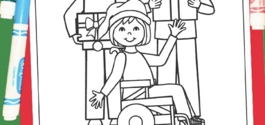 Children in wheelchairs and with gifts celebrating Christmas.