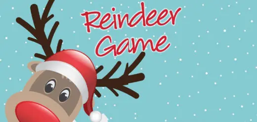 Reindeer Game title with cartoon reindeer wearing Santa hat