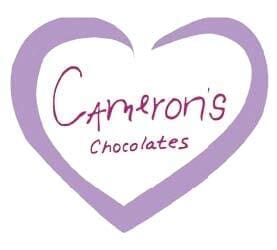Cameron's Chocolates logo with a purple heart outline.