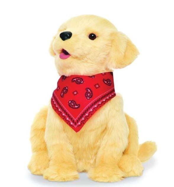 Joy For All Companion Pet Pup wearing a red bandana.