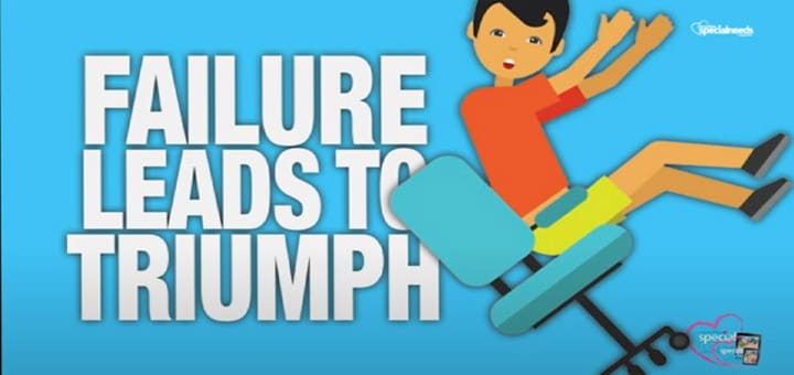 Illustration of a boy falling off a chair with the words "FAILURE LEADS TO TRIUMPH