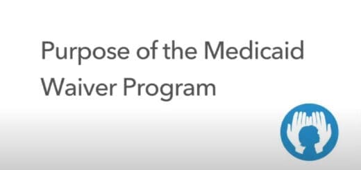 Purpose of the Medicaid Waiver Program with a blue circle containing hands and a silhouette of a person's head
