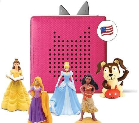 Toniebox audio player with Disney princess figurines and a dog figurine