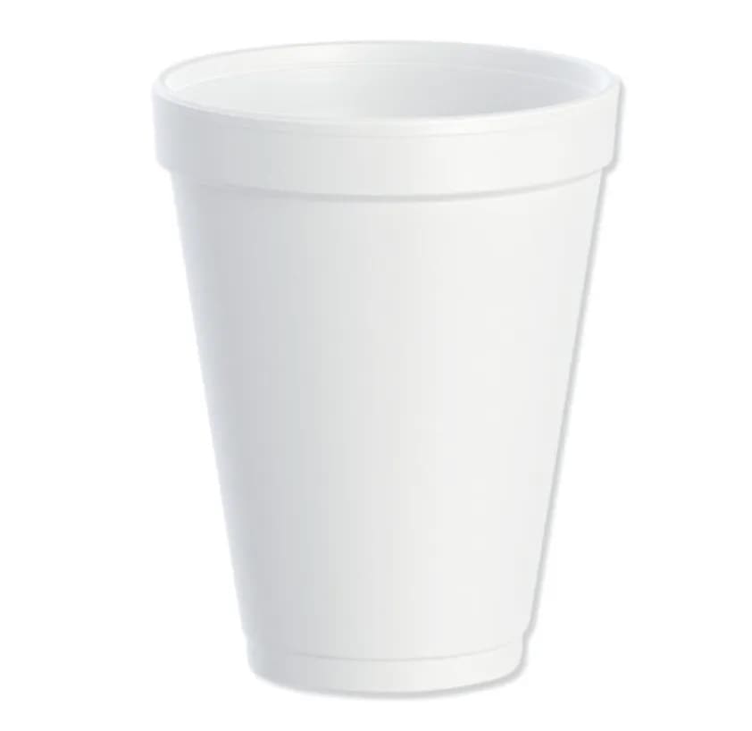 White styrofoam cup on a white background