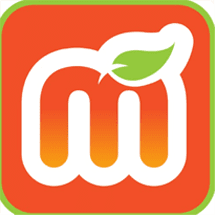 Orange square icon with a stylized white "m" shape and a green leaf.