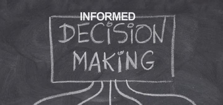 Text on a chalkboard reads "INFORMED DECISION MAKING.