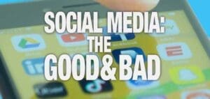 Social media: the good and bad text overlay on a smartphone screen.