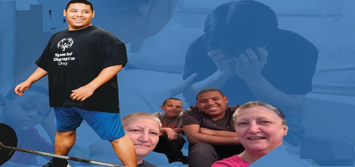 People with disabilities participating in weightlifting and other activities.