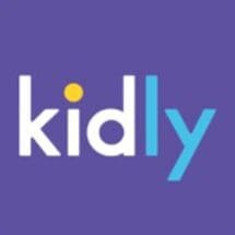 Kidly logo with the text "kidly" in white and blue on a purple background.