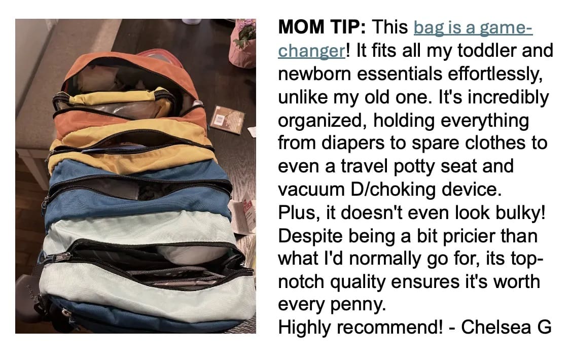 A neatly packed diaper bag with multiple compartments.