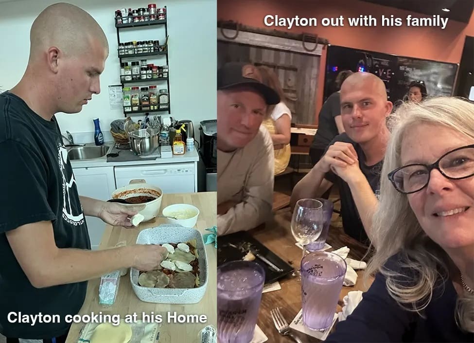 Clayton cooking at home and out with family.